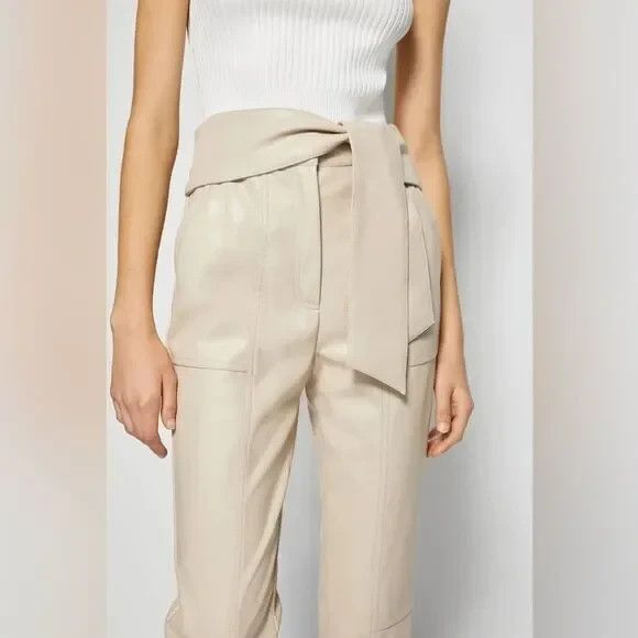 Jonathan Simkhai Tessa Vegan Leather Pants Womens 6 Tie Waist in Egret Khaki - Picture 8 of 16